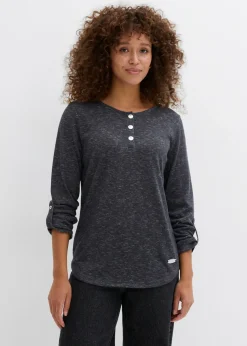 Outlet Camiseta de mezcla de algodón con manga larga y botones Mujer Camisetas