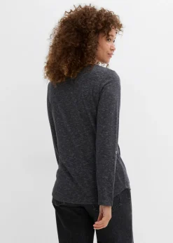 Outlet Camiseta de mezcla de algodón con manga larga y botones Mujer Camisetas