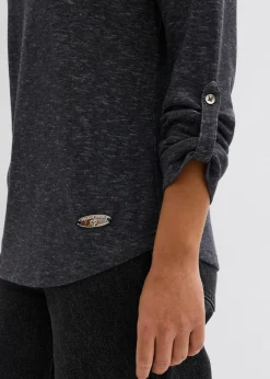 Outlet Camiseta de mezcla de algodón con manga larga y botones Mujer Camisetas
