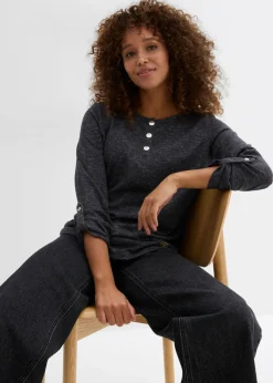 Outlet Camiseta de mezcla de algodón con manga larga y botones Mujer Camisetas