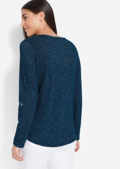 Discount Camiseta de mezcla de algodón con manga larga y botones Mujer Camisetas