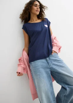 Sale Camiseta de mezcla de viscosa fluida con dobladillo asimétrico Mujer Camisetas
