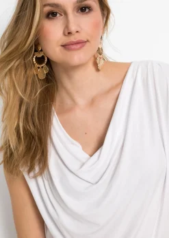Camiseta de mezcla de viscosa con escote en cascada Mujer Camisetas