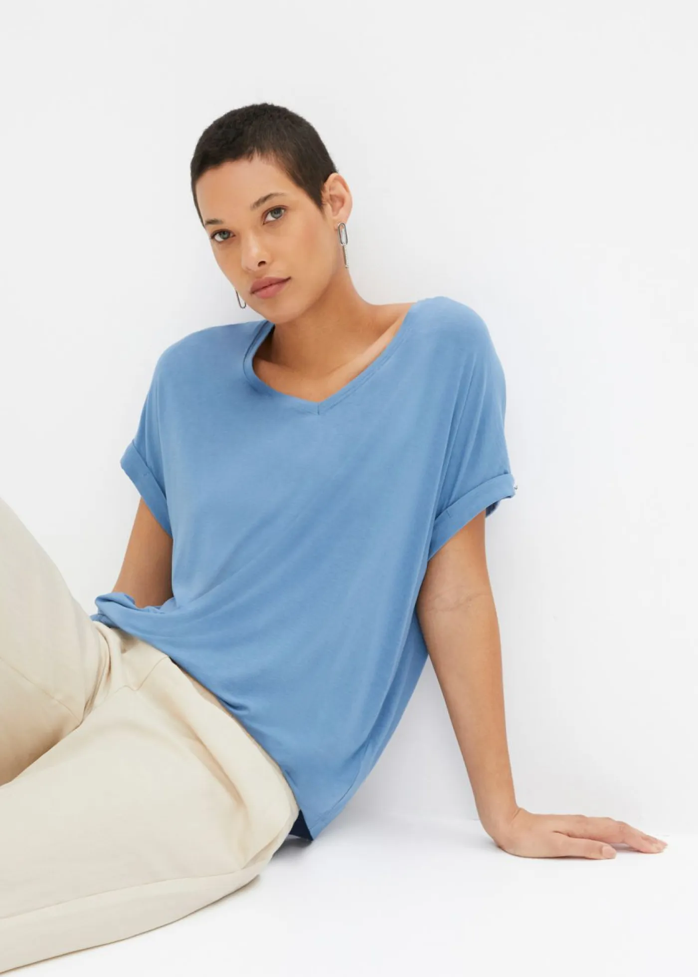 New Camiseta de mezcla de viscosa fluida Mujer Camisetas