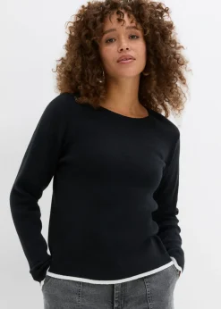 Sale Camiseta de punto con dobladillo en contraste Mujer Camisetas|Ropa De Punto