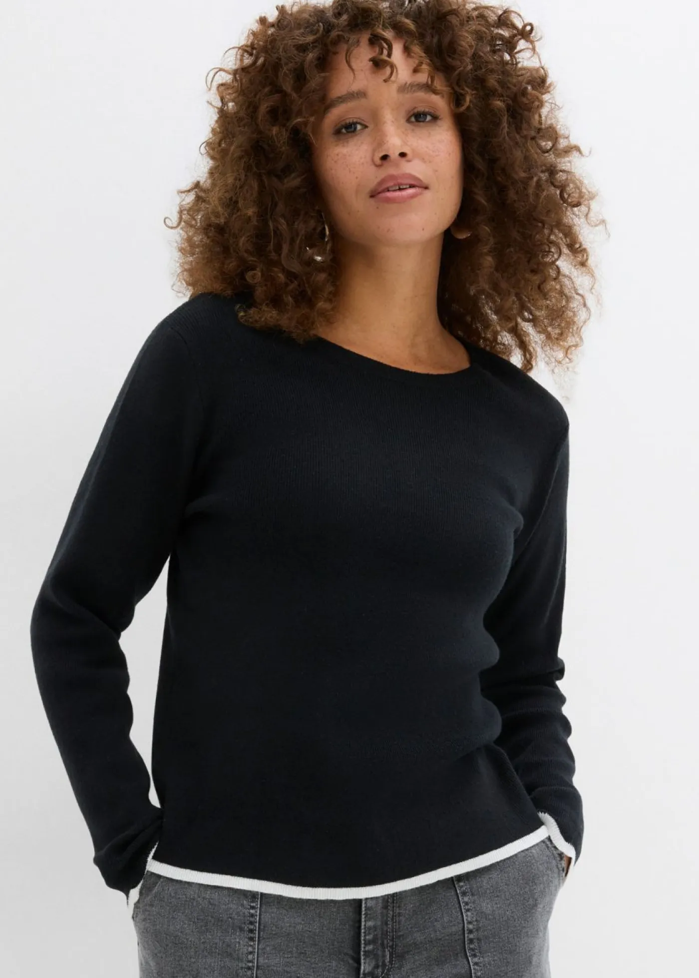 Sale Camiseta de punto con dobladillo en contraste Mujer Camisetas|Ropa De Punto