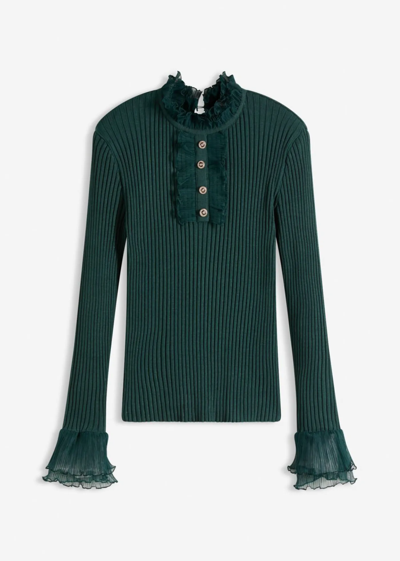 New Camiseta de punto fino con volantes de gasa Mujer Camisetas