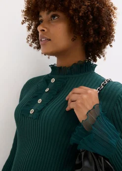 New Camiseta de punto fino con volantes de gasa Mujer Camisetas