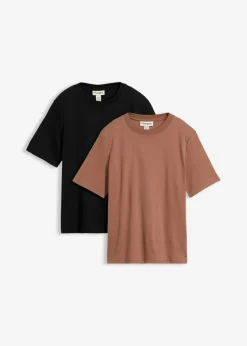 Clearance Camiseta de punto grueso de algodón orgánico puro (2 unidades) Mujer Básicos|Camisetas