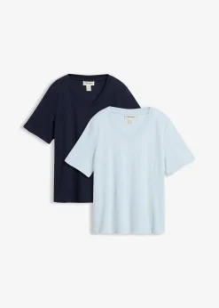 Outlet Camiseta de punto grueso de algodón orgánico puro (2 unidades) Mujer Básicos|Camisetas