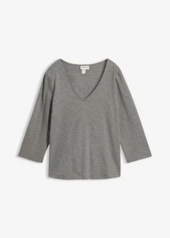 Discount Camiseta de punto grueso de algodón orgánico puro con mangas 3/4 Mujer Básicos|Camisetas