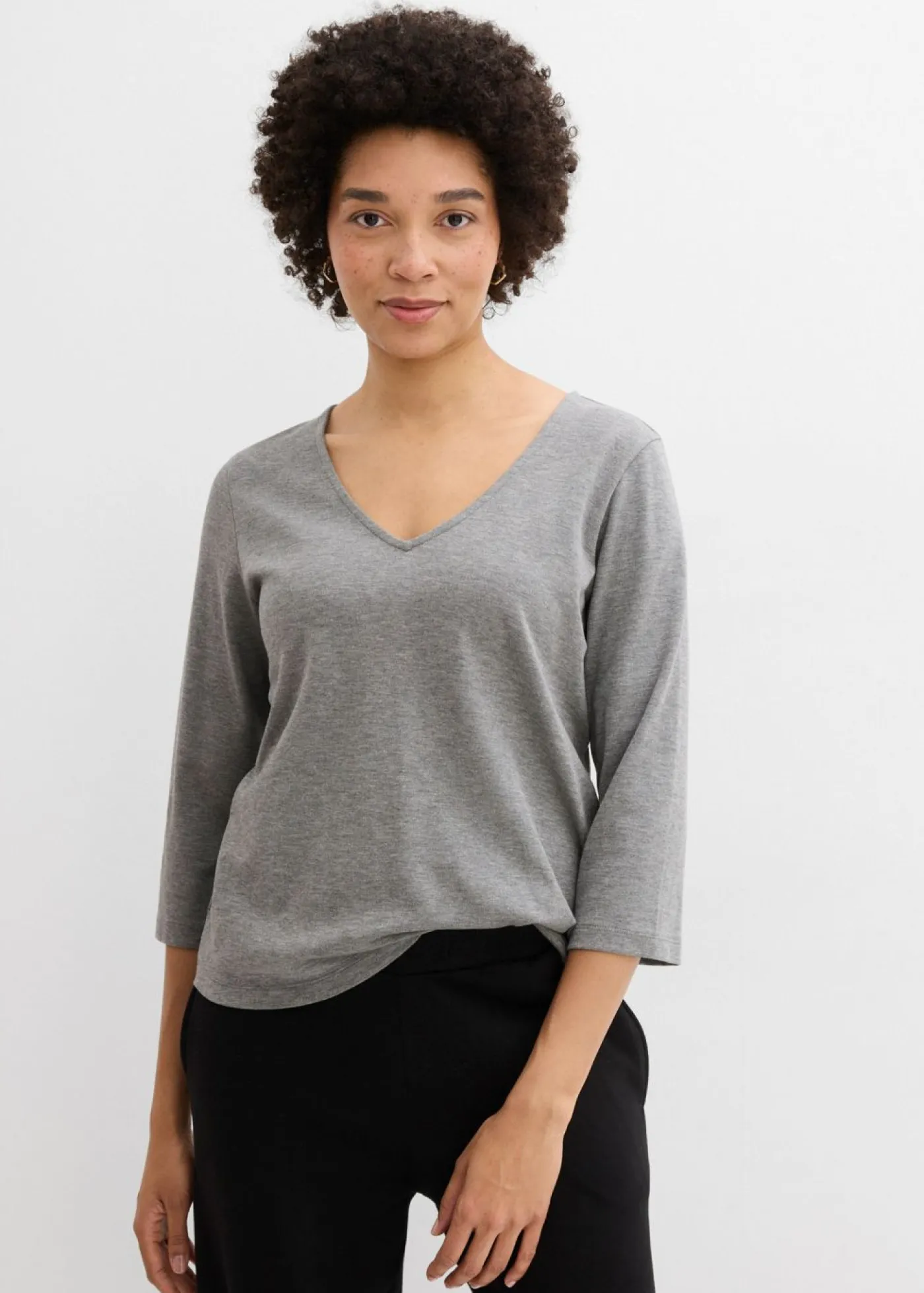 Discount Camiseta de punto grueso de algodón orgánico puro con mangas 3/4 Mujer Básicos|Camisetas