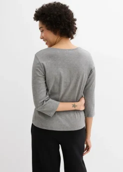 Discount Camiseta de punto grueso de algodón orgánico puro con mangas 3/4 Mujer Básicos|Camisetas