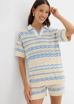 Outlet Camiseta de punto oversize en mezcla vaporosa de algodón y lino Mujer Camisetas|Ropa De Punto