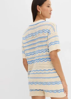 Outlet Camiseta de punto oversize en mezcla vaporosa de algodón y lino Mujer Camisetas|Ropa De Punto