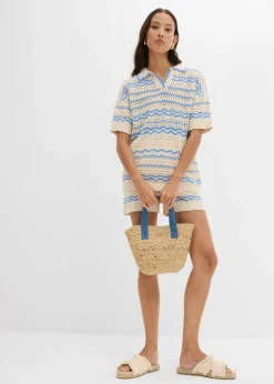 Outlet Camiseta de punto oversize en mezcla vaporosa de algodón y lino Mujer Camisetas|Ropa De Punto