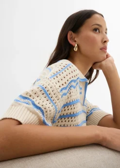 Outlet Camiseta de punto oversize en mezcla vaporosa de algodón y lino Mujer Camisetas|Ropa De Punto