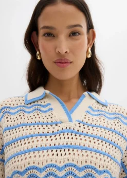 Outlet Camiseta de punto oversize en mezcla vaporosa de algodón y lino Mujer Camisetas|Ropa De Punto