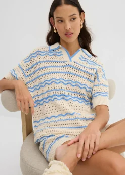 Outlet Camiseta de punto oversize en mezcla vaporosa de algodón y lino Mujer Camisetas|Ropa De Punto