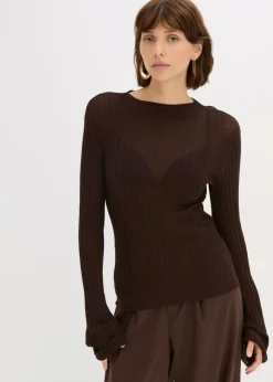 Online Camiseta de punto semitransparente Mujer Camisetas|Ropa De Punto