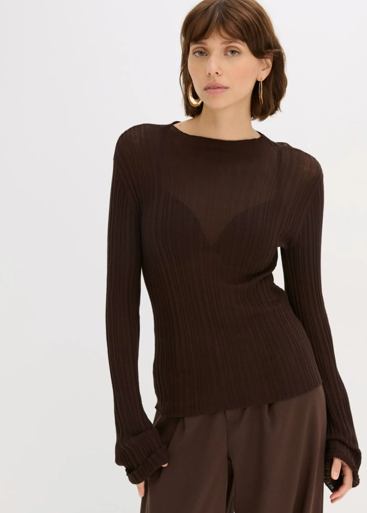 Online Camiseta de punto semitransparente Mujer Camisetas|Ropa De Punto
