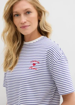 New Camiseta de rayas con bordado Mujer Camisetas