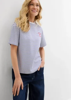 New Camiseta de rayas con bordado Mujer Camisetas