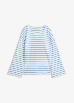 Clearance Camiseta de rayas de algodón orgánico con manga larga Mujer Esenciales|Camisetas