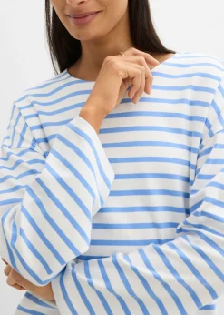 Clearance Camiseta de rayas de algodón orgánico con manga larga Mujer Esenciales|Camisetas