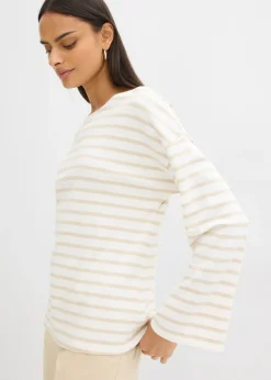 Online Camiseta de rayas de algodón orgánico con manga larga Mujer Esenciales|Camisetas