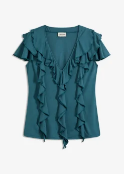 Outlet Camiseta de suave mezcla de modal con volantes Mujer Camisetas