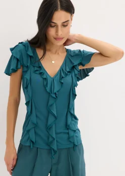 Outlet Camiseta de suave mezcla de modal con volantes Mujer Camisetas