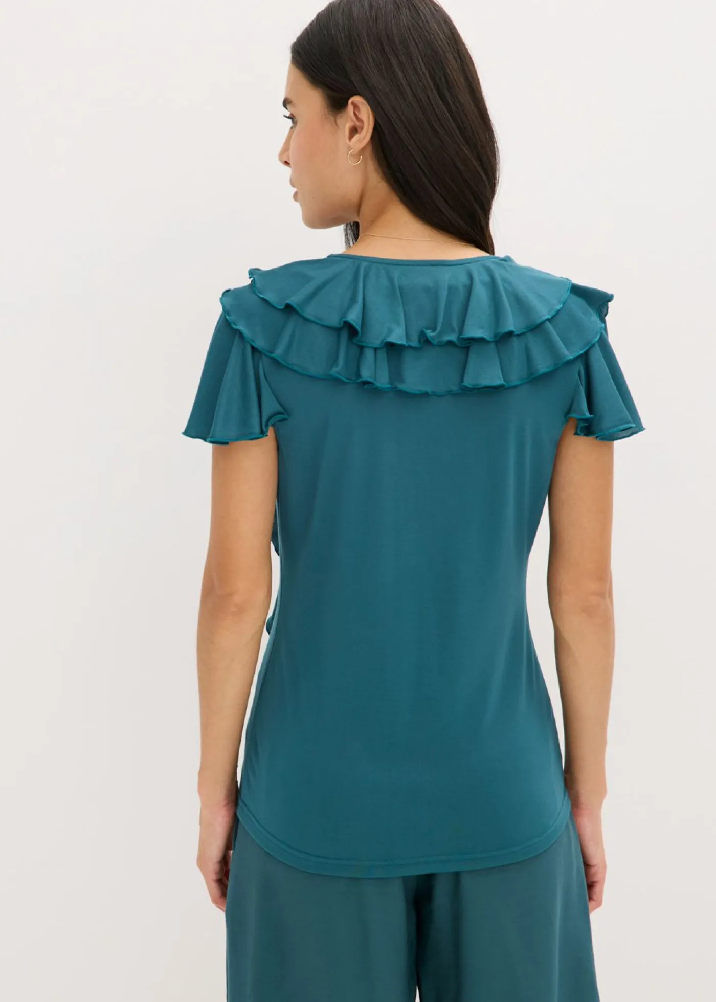 Outlet Camiseta de suave mezcla de modal con volantes Mujer Camisetas