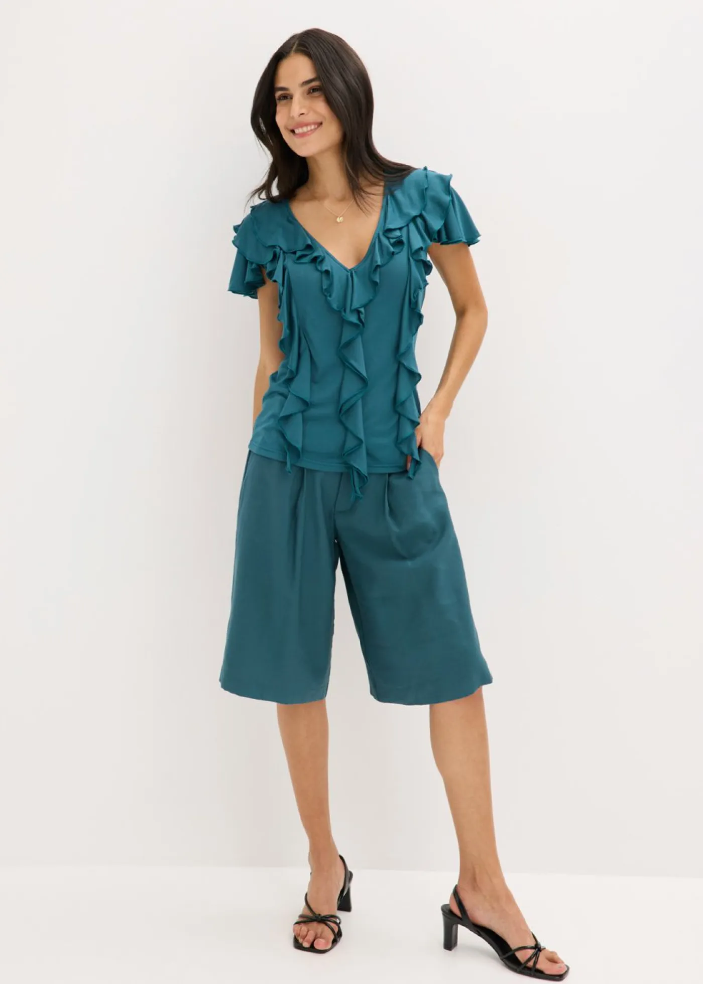 Outlet Camiseta de suave mezcla de modal con volantes Mujer Camisetas