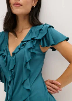 Outlet Camiseta de suave mezcla de modal con volantes Mujer Camisetas