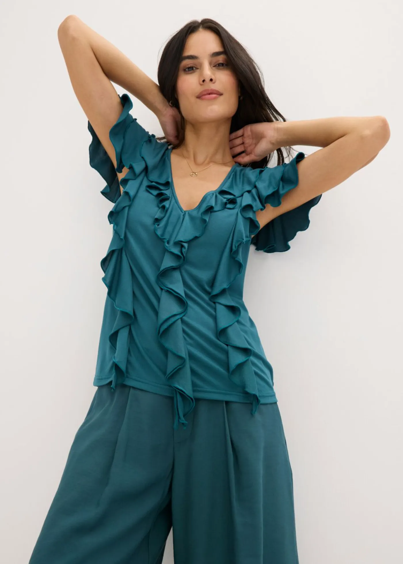 Outlet Camiseta de suave mezcla de modal con volantes Mujer Camisetas