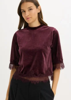 Hot Camiseta de terciopelo con encaje Mujer Camisetas