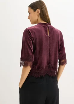Hot Camiseta de terciopelo con encaje Mujer Camisetas