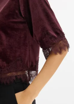Hot Camiseta de terciopelo con encaje Mujer Camisetas