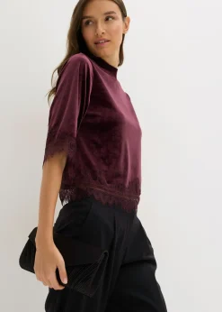 Hot Camiseta de terciopelo con encaje Mujer Camisetas
