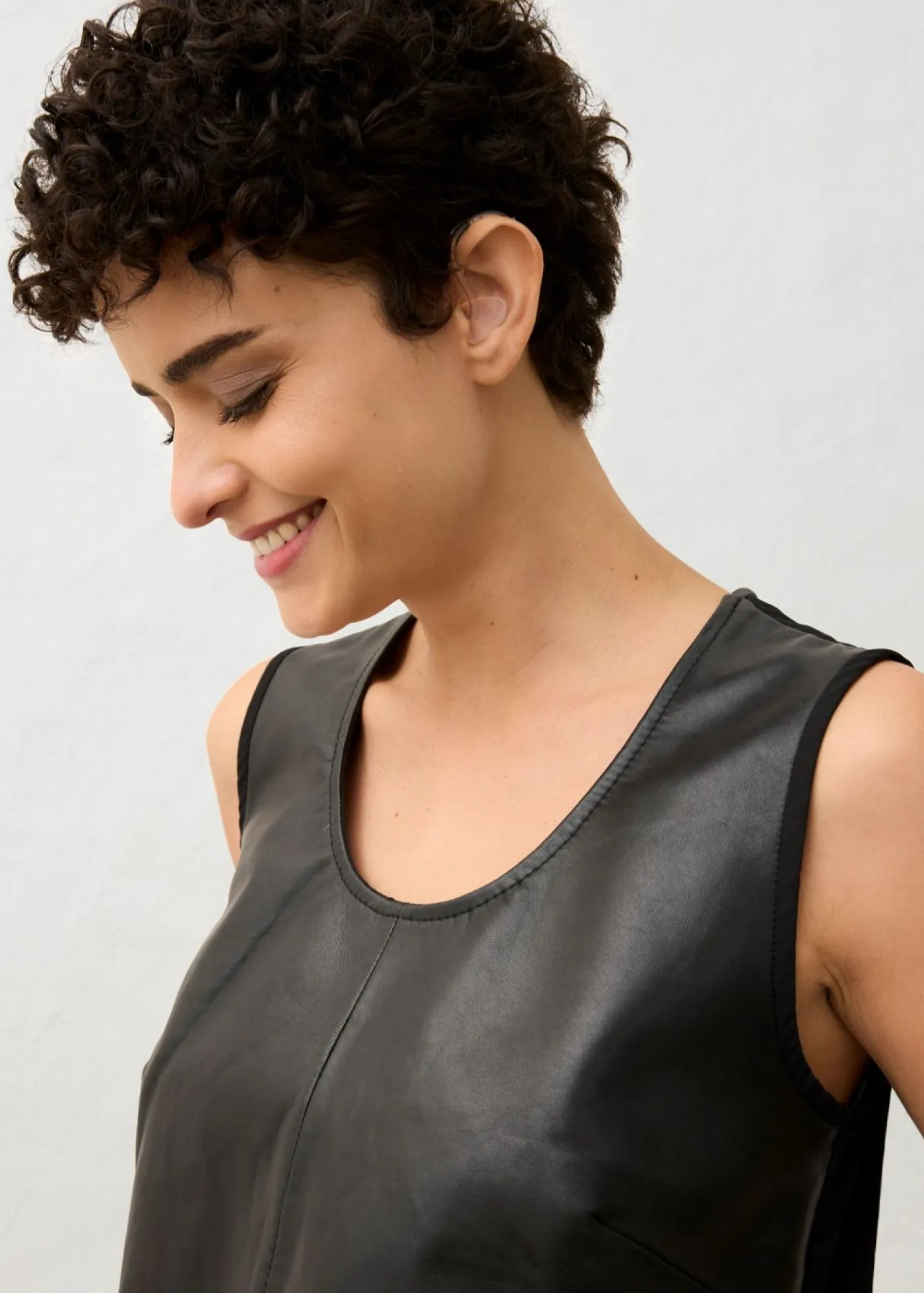 Camiseta de tirantes con parte delantera de napa de cordero Mujer Premium|Camisetas