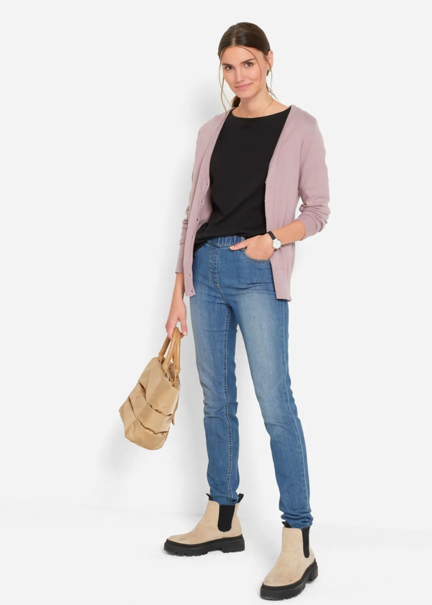 Sale Camiseta elástica con escote en forma de U Mujer Básicos|Camisetas