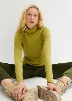 Outlet Camiseta elástica de cuello vuelto y manga larga Mujer Básicos|Camisetas