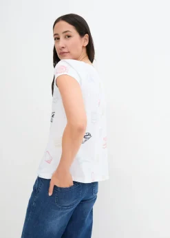 Clearance Camiseta estampada de algodón orgánico con cuello redondo Mujer Camisetas
