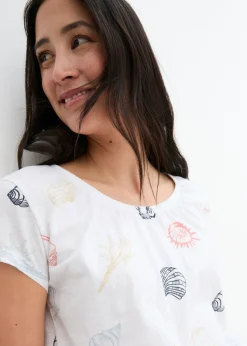 Clearance Camiseta estampada de algodón orgánico con cuello redondo Mujer Camisetas
