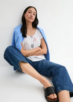 Clearance Camiseta estampada de algodón orgánico con cuello redondo Mujer Camisetas
