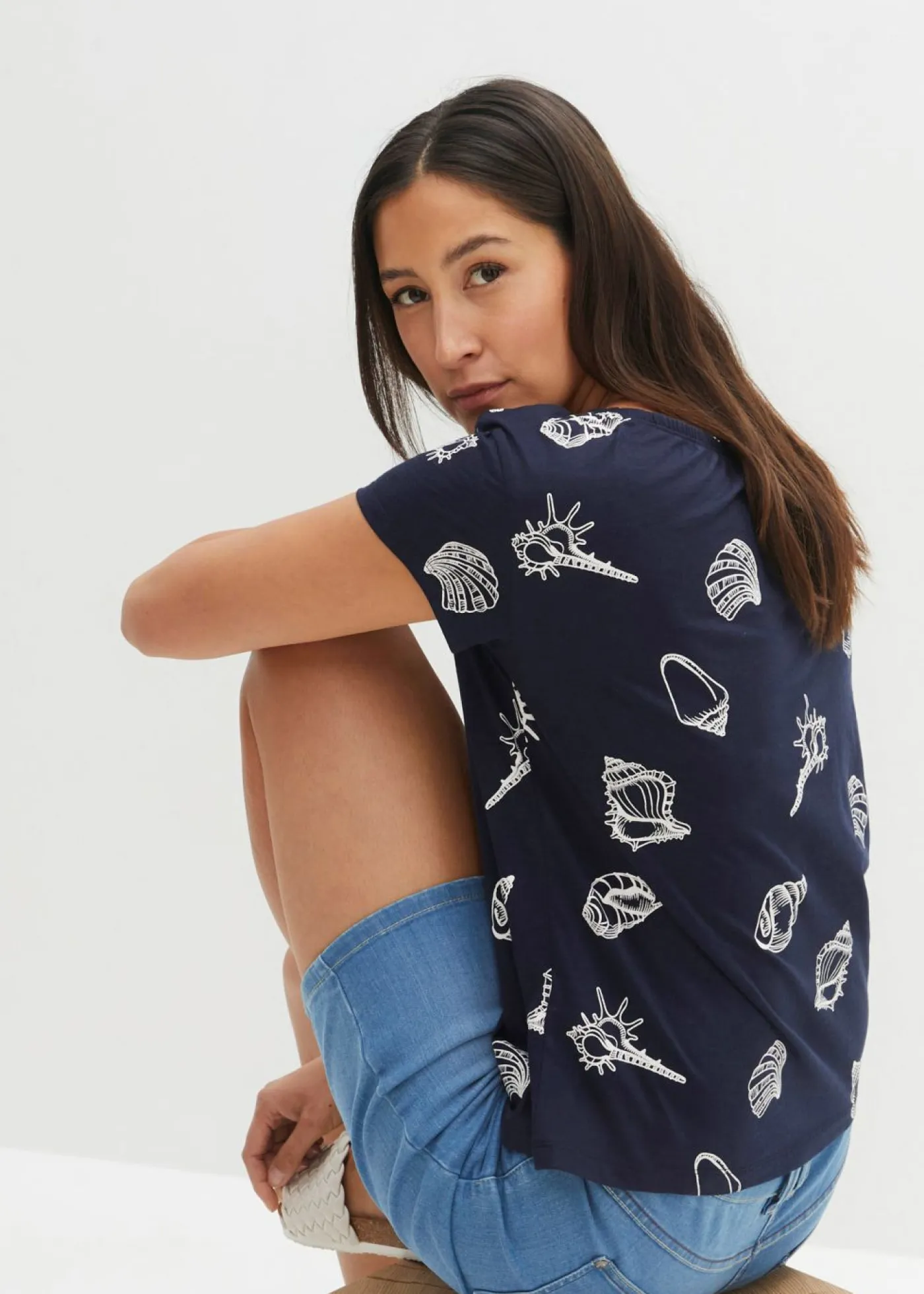 Sale Camiseta estampada de algodón orgánico con cuello redondo Mujer Camisetas
