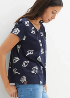 Sale Camiseta estampada de algodón orgánico con cuello redondo Mujer Camisetas