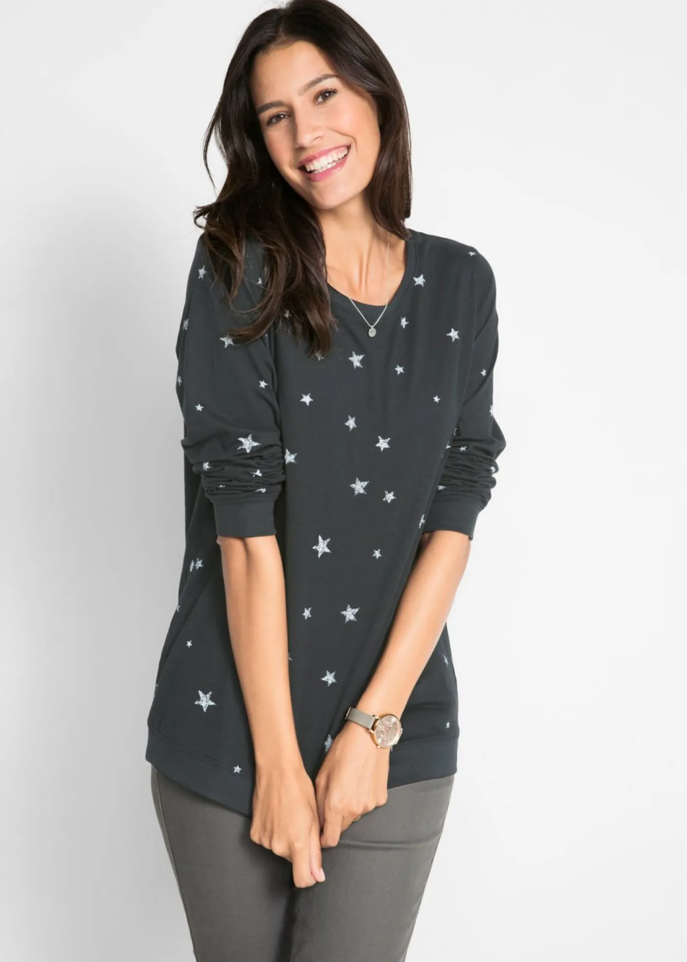 Sale Camiseta estampada de algodón con manga larga Mujer Camisetas