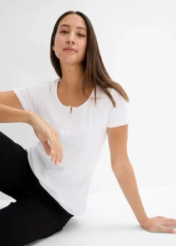 Outlet Camiseta henley con algodón orgánico puro Mujer Básicos|Camisetas